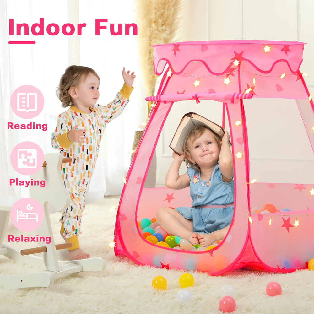 GeerWest princess tent provides breathable mesh windows for safe, airy play.