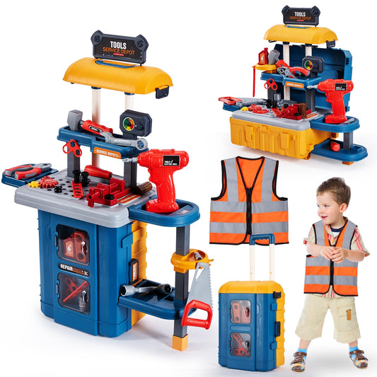 GEIYATOI kids tool bench front view with safe, inviting design for play