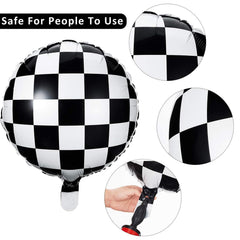 Gejoy black and white checkered balloon adds classic race atmosphere.
