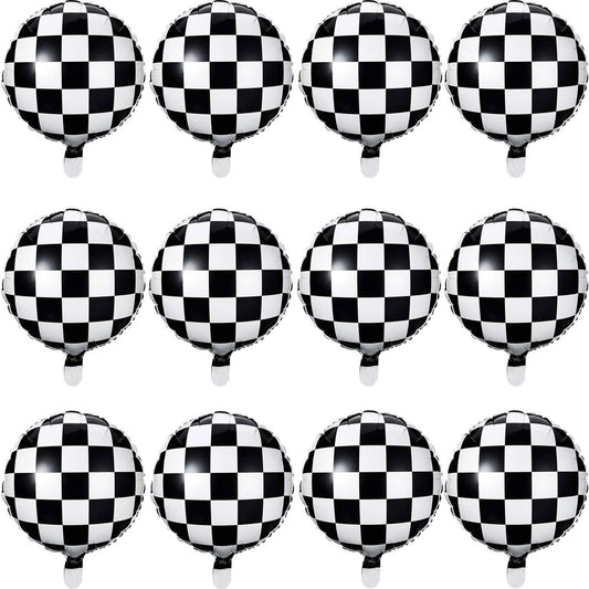 Gejoy checkerboard balloon 18-inch close-up shows glossy racing vibe.