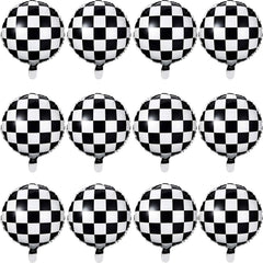 Gejoy checkerboard balloon 18-inch close-up shows glossy racing vibe.
