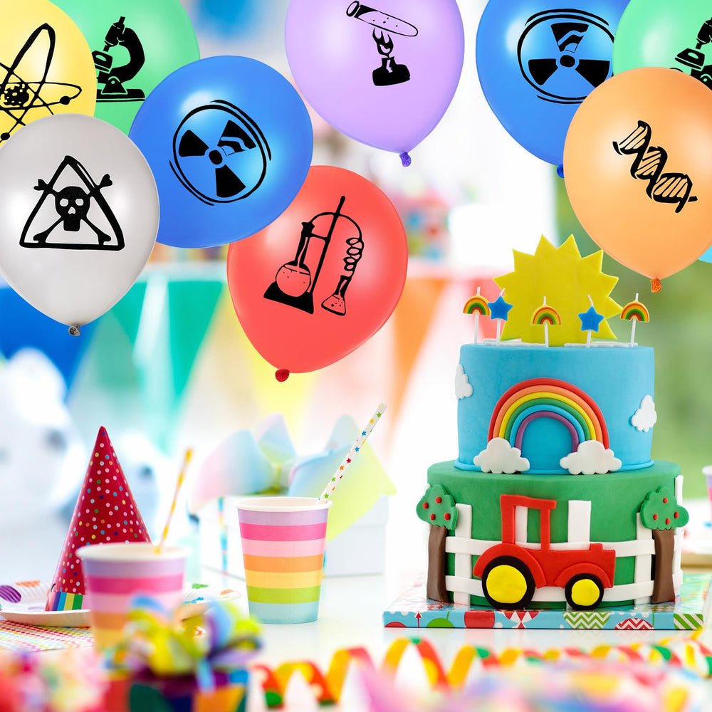 Gejoy lab-themed balloons enhance science-themed parties and photo backdrops.
