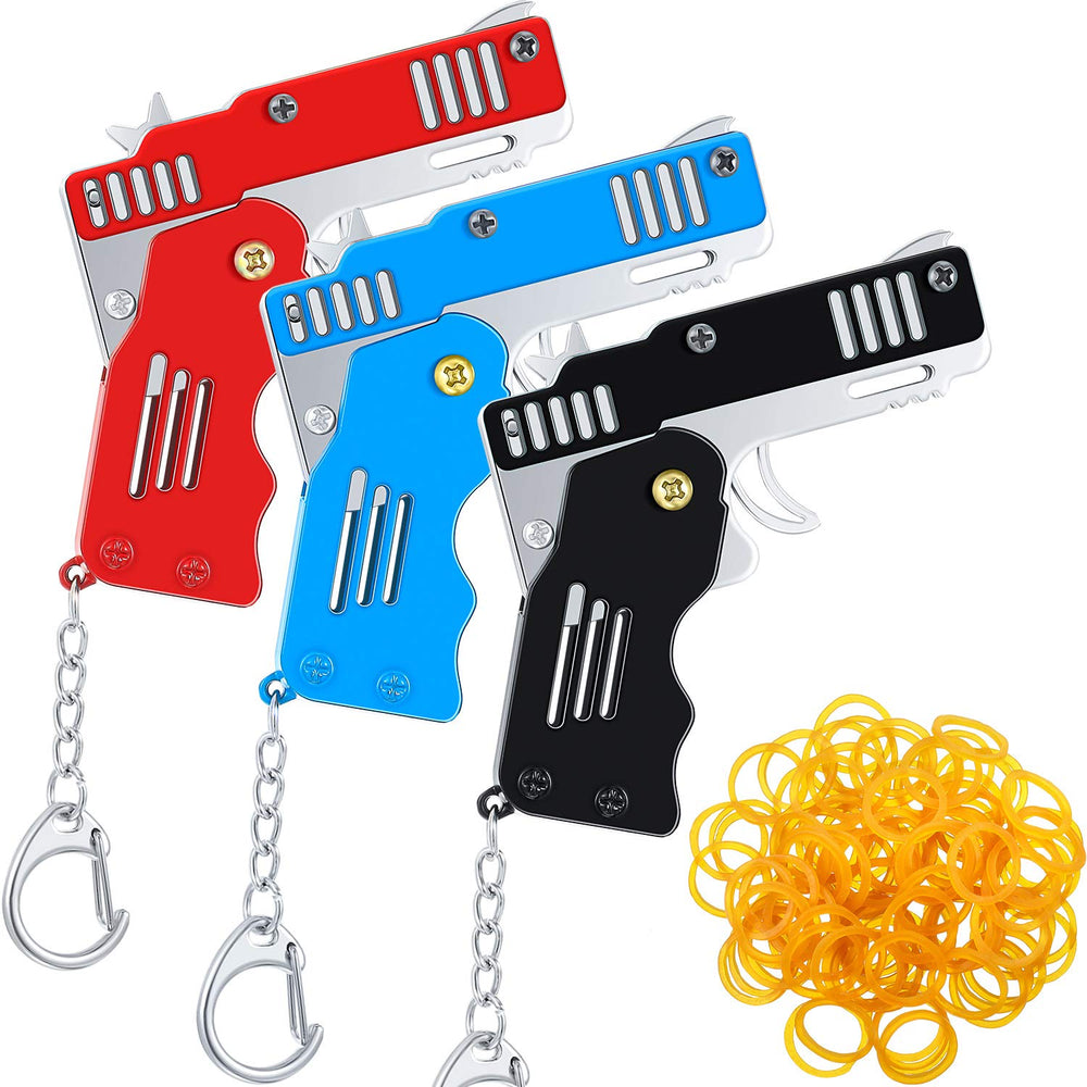 Gejoy rubber-band gun toy with foldable design for portable play on the go.