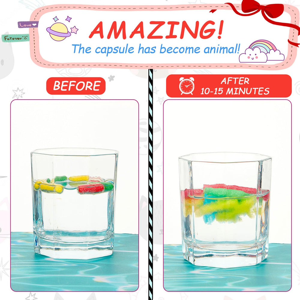Gejoy water capsules expand into dinosaur figures, turning bath time into a science surprise.