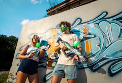 Gel Blaster Surge XL 2 backyard battle scene with friends