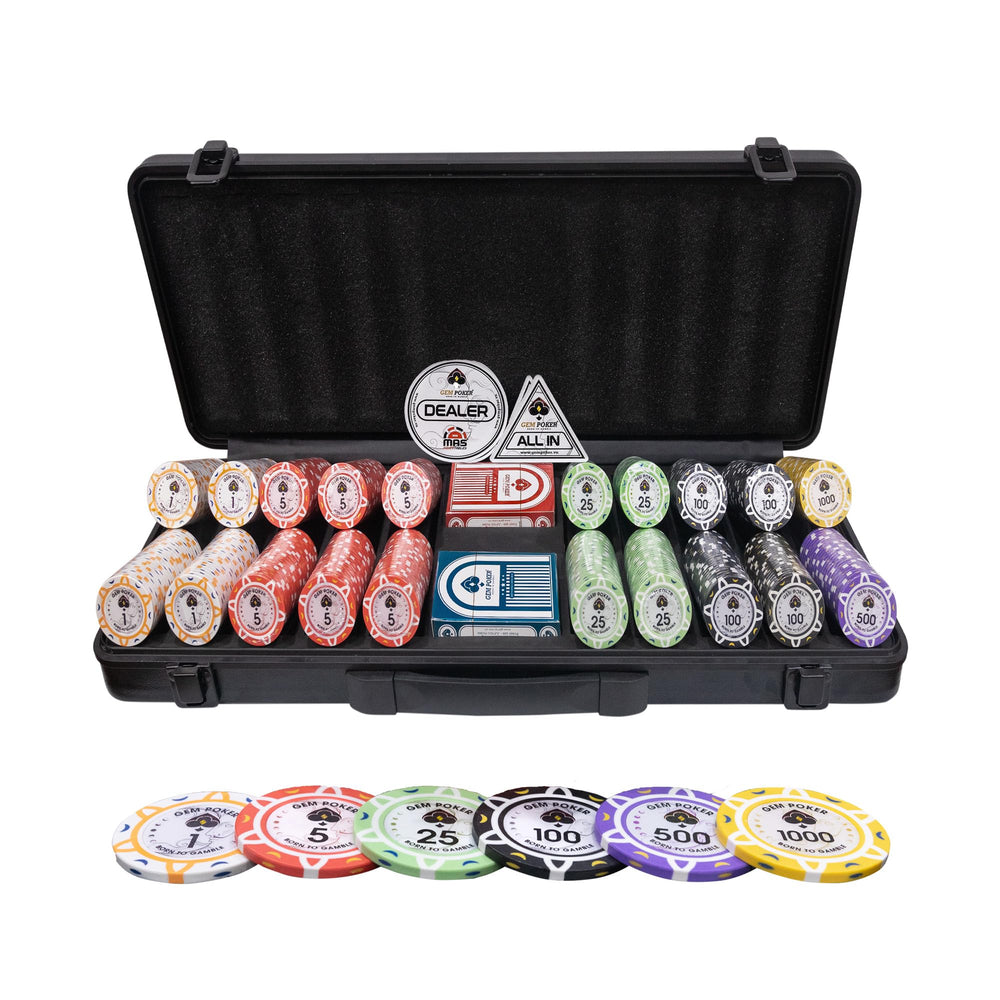 GEM POKER Luna 14g clay chips, 500-count, for authentic casino-style play.
