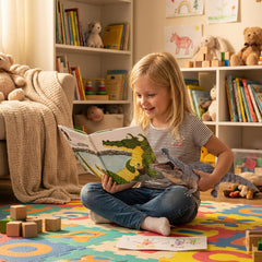 Gemini&Genius crocodile display model enhances a kid's bookshelf decor.