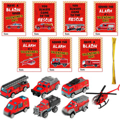 Gemscream 28 valentines fire-truck-set displayed for gift exchanges and party favors.