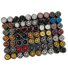 Generic rims with varied designs provide unique customization opportunities for 1:64 models.