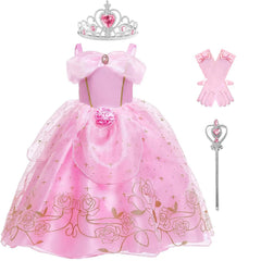 Generic Aurora Princess dress front view with lace flowers for party cosplay.