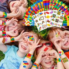 Generic Building Block Party Favors party scene shows vibrant colors and excitement.