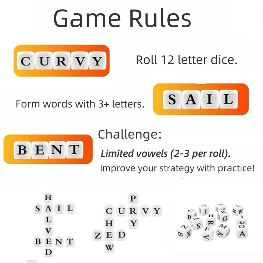 Generic Crossword Solitaire Dice Game: vowel dice emphasize vowel management during play