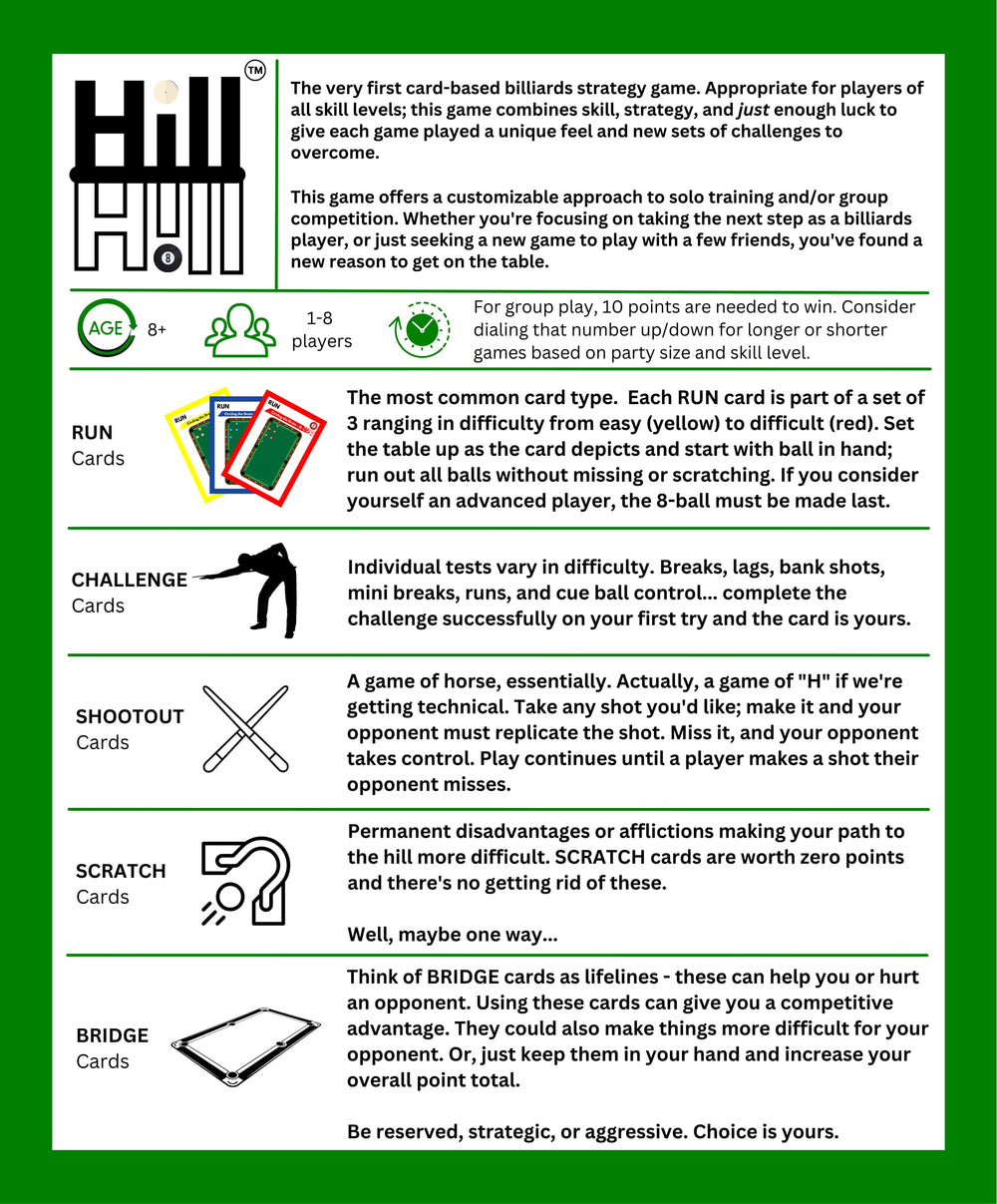 Generic Hill Hill table with cards illustrating table setup and run-out planning.
