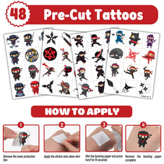 Generic Ninja tattoos collection closeup shows kid-friendly ninja designs for celebrations.