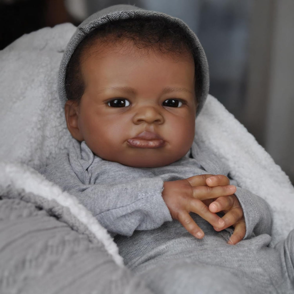 Generic realistic baby doll black boy 20inch full-body weighted pose ideal for nurturing play.