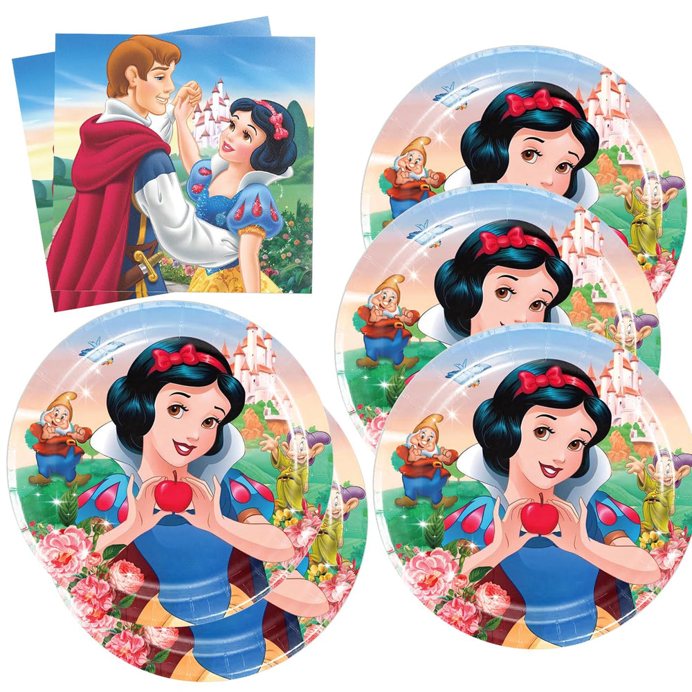 Generic Snow White plates for quick, festive birthday dining and easy cleanup.