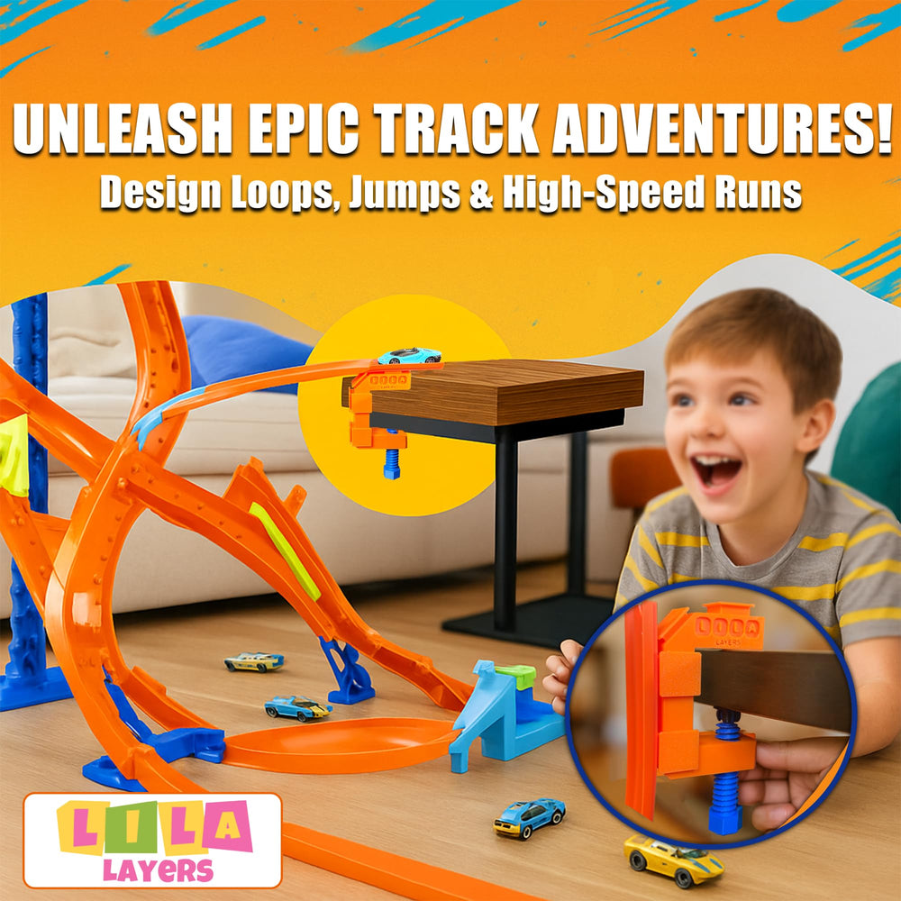 Generic Track Clamp for Hot Wheels, side view, prevents wobble during tight loops.
