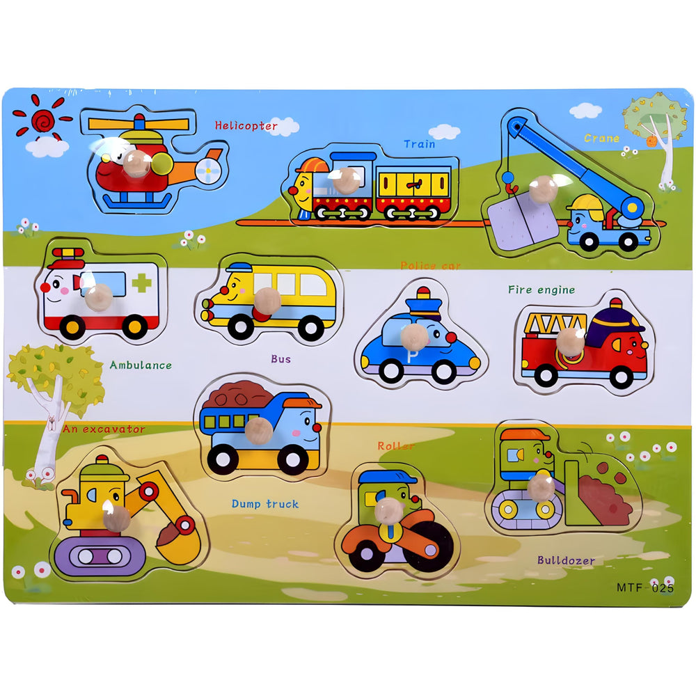 Generic Vehicles Puzzle wooden board for toddlers improves fine motor skills and vehicle vocabulary