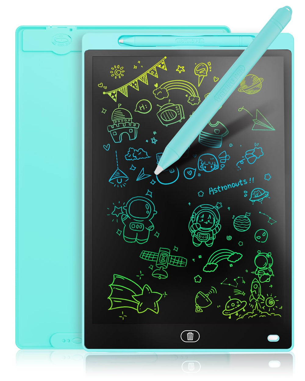 Genialba LCD 16in blue front view shows a spacious colorful drawing area for kids' creativity