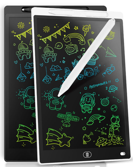 Genialba 12-inch LCD writing tablet front view, spacious doodle area for creative play