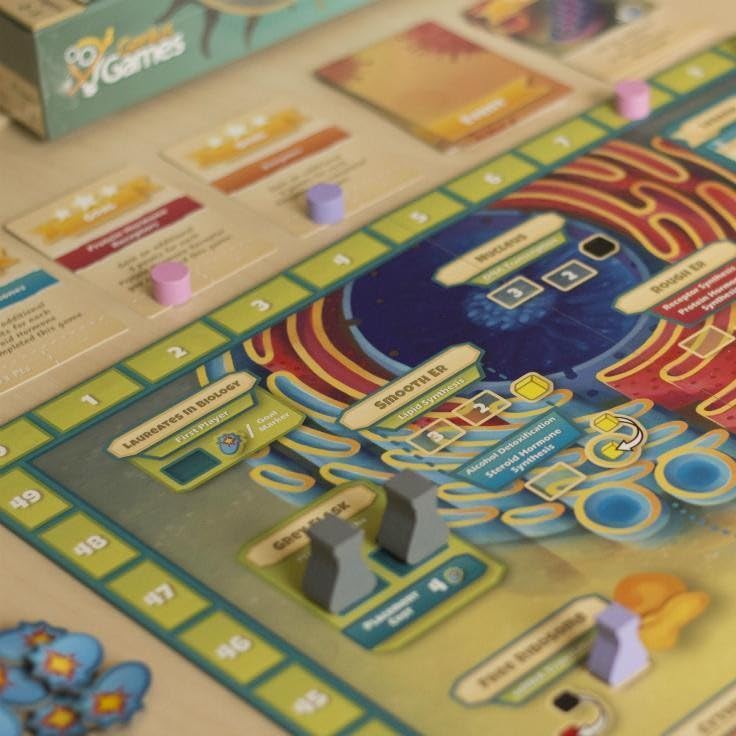 Genius Games Cytosis action on organelle track, a strategic worker placement experience.