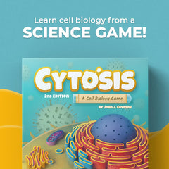 Genius Games Cytosis enzymes and hormones cards in play, exploring protein building concepts.