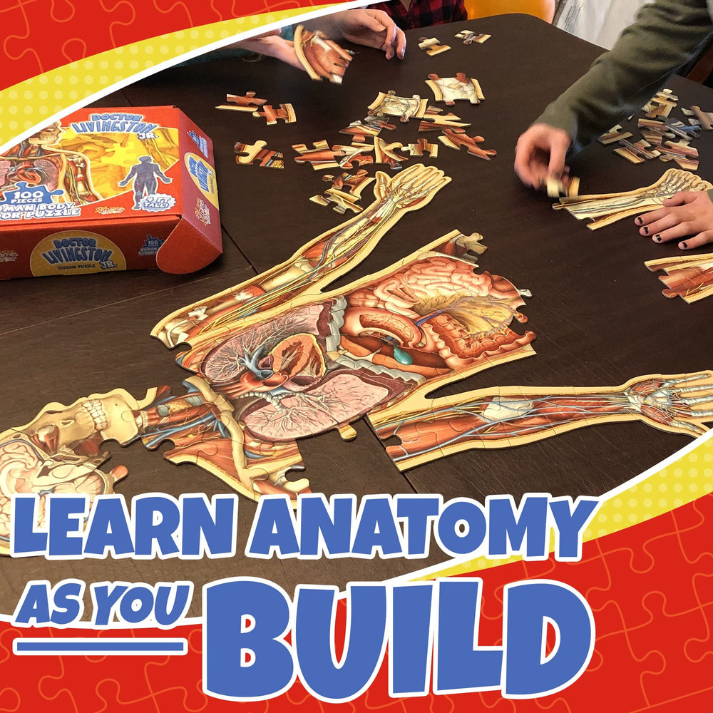 Genius Games kids explore anatomy with a 100-piece puzzle and guided play.