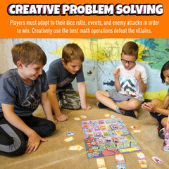 Outnumbered cooperative play scene emphasizing teamwork and mental math practice.