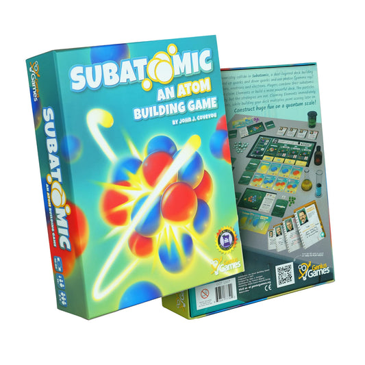 Genius Games Subatomic particle-draft in action, hands-on STEM learning.