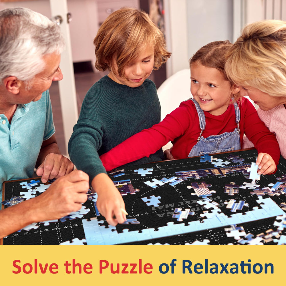 Genovega Puzzle Mat Roll Up inflated tube and pump enable quick setup on any table.