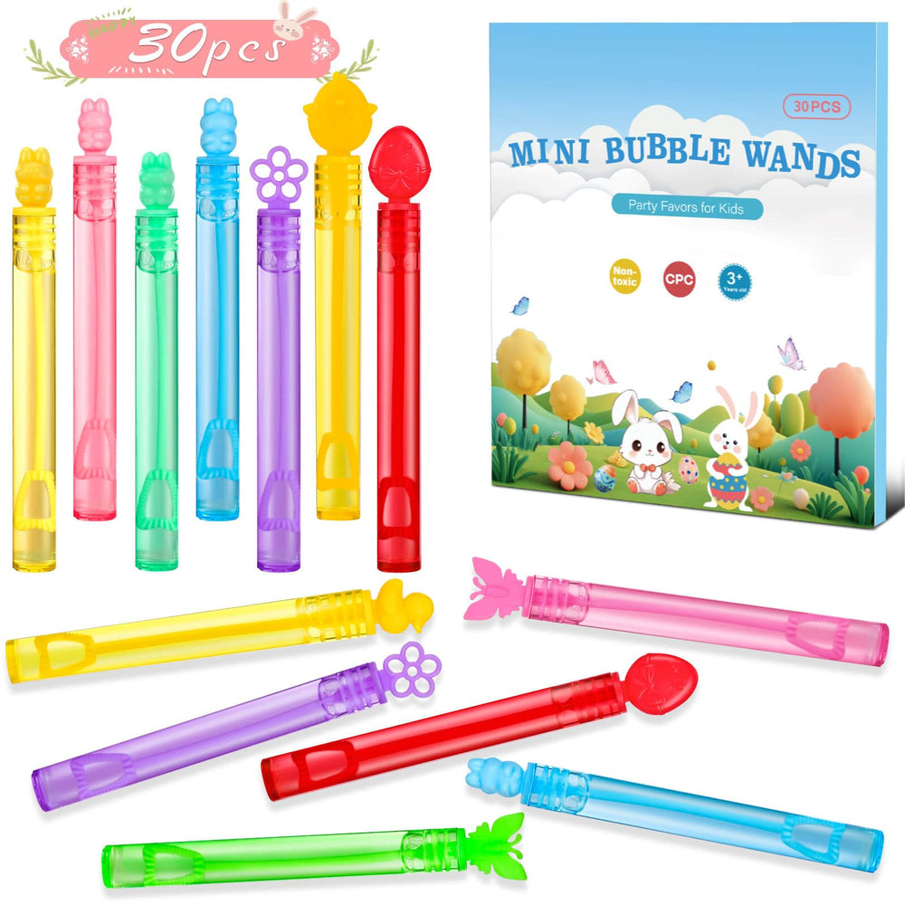 Genuvi Easter mini bubble wands 30pc, compact for kids' hands and travel