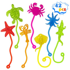 Genuvi Sticky Hands Ocean Animals 42pcs for kids, colorful party favors and sensory play.