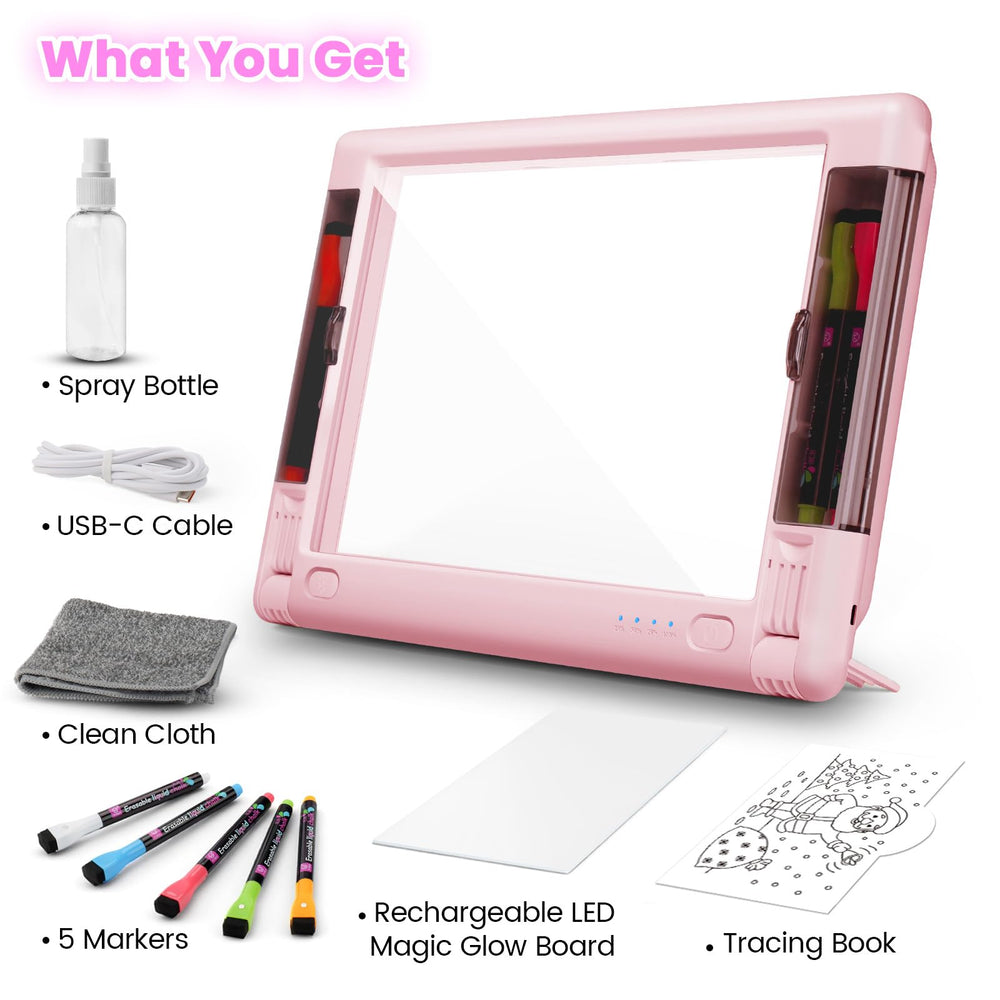 Geokay tracing sheets aid practice and storytelling with glow effects.
