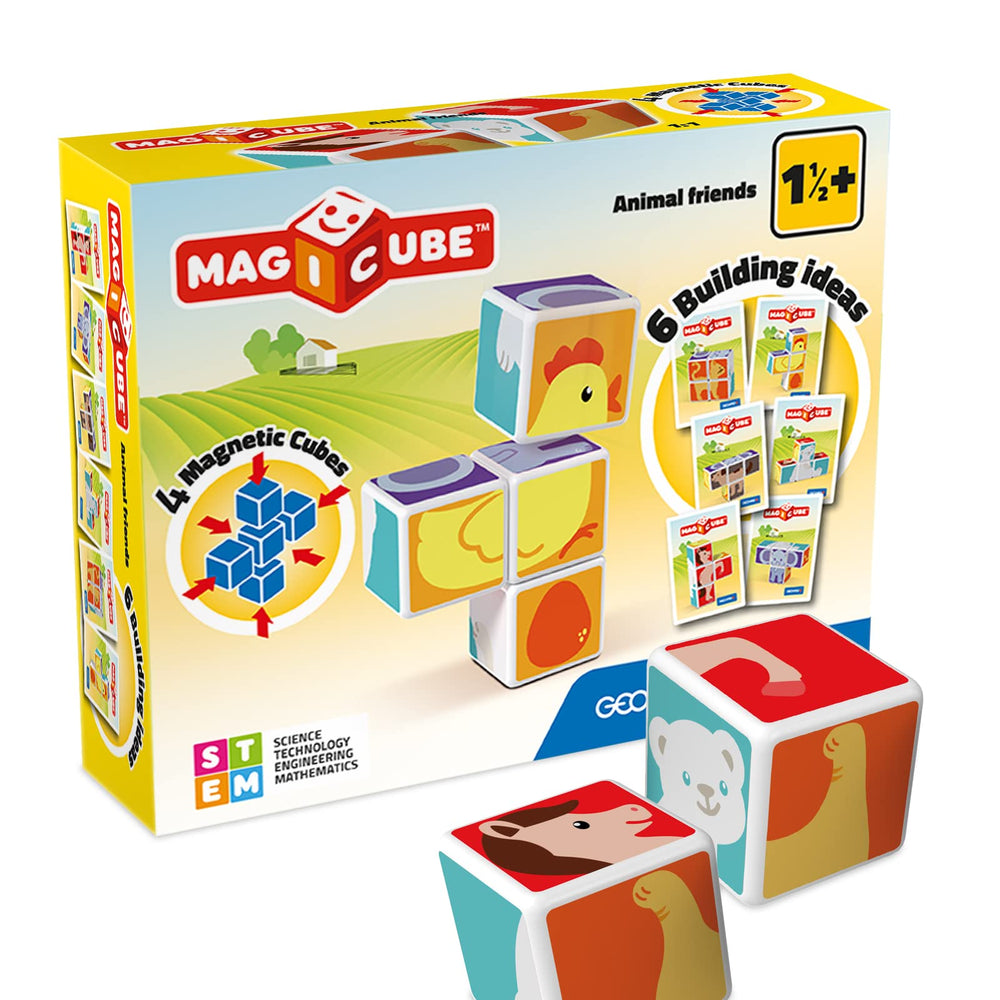 Geomag MagiCube Animal Friends four-piece set for toddlers encourages imaginative play