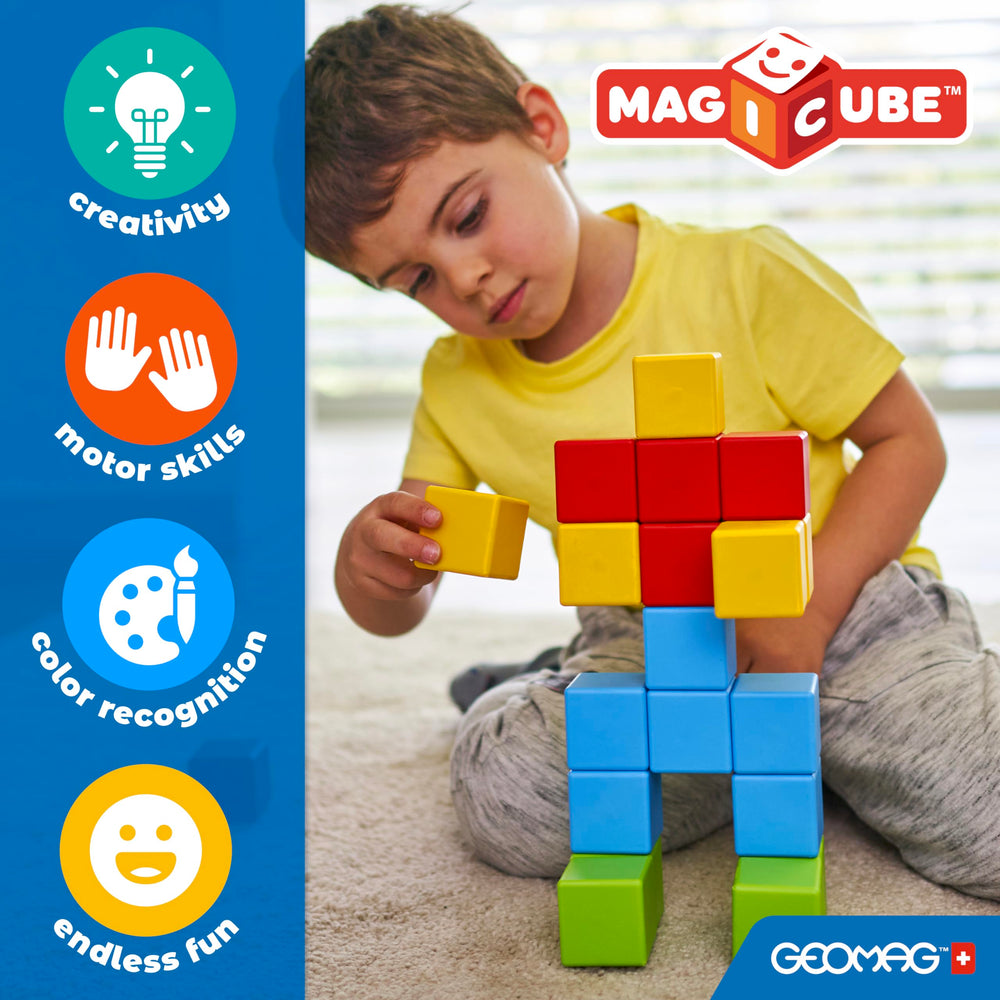 Geomag MagiCube vehicle-theme cubes inspire storytelling and fine motor practice