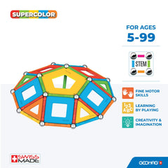 Geomag Supercolor color-building blocks spark creative design and exploration.