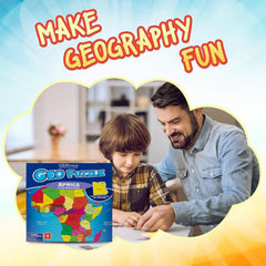 Geotoys GeoPuzzle Africa Middle East pieces close-up with bright colors enhancing recognition.