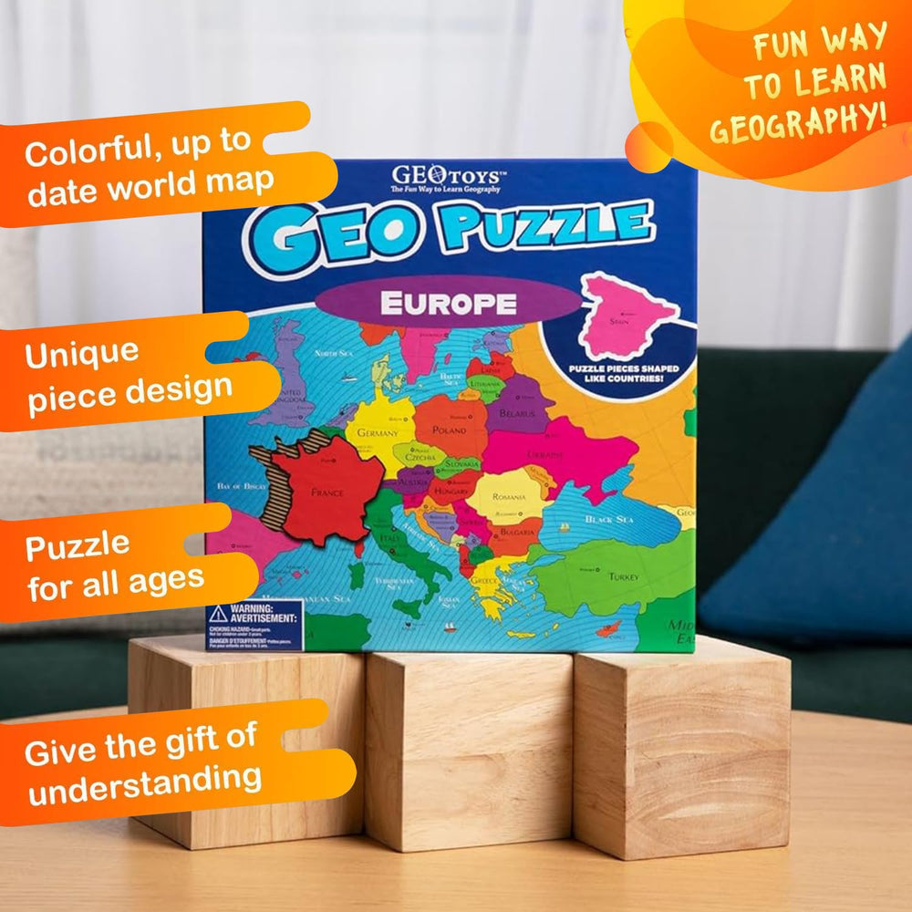 Geotoys GeoPuzzle colorful country pieces boost engagement in learning.