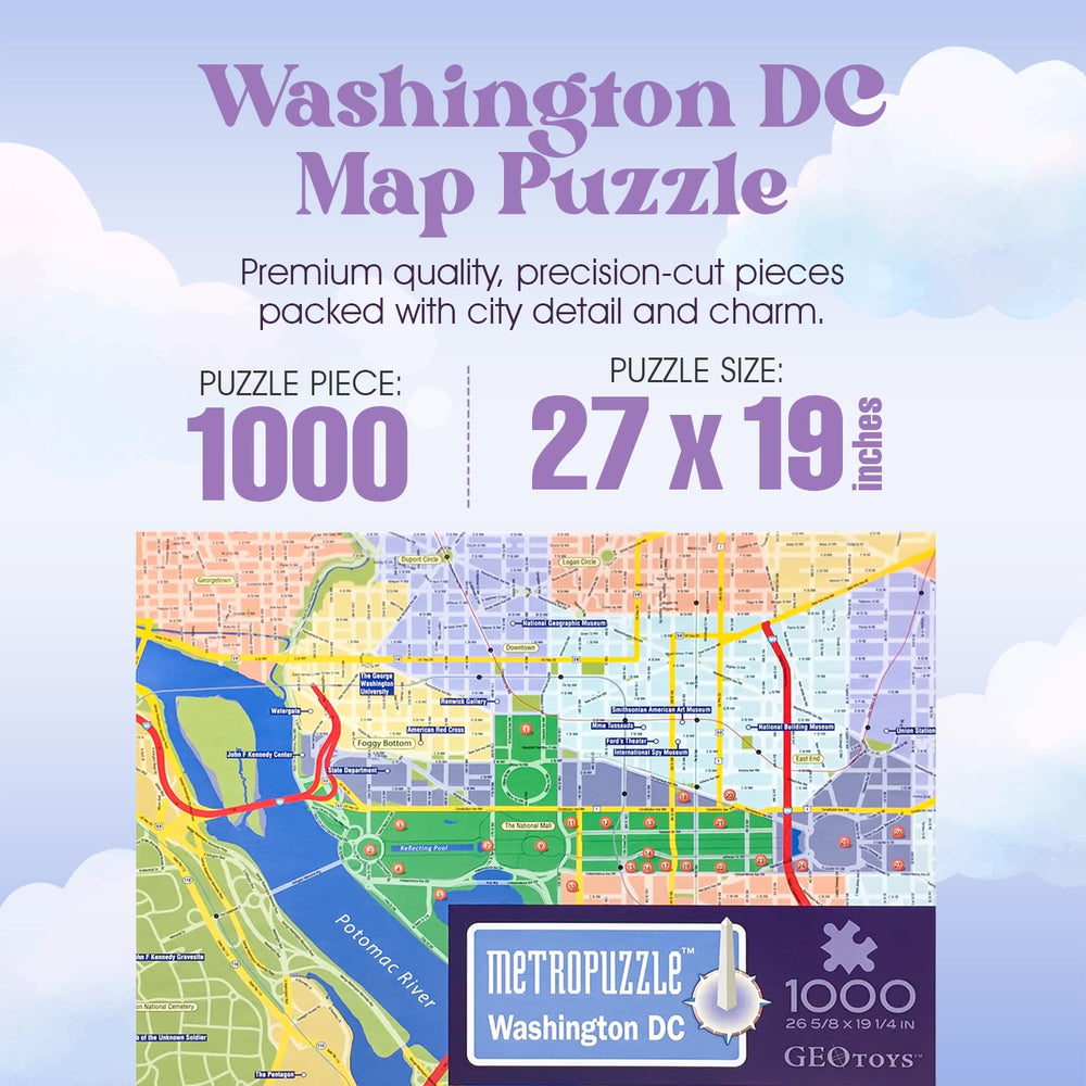 Geotoys Metropuzzle Washington, D.C. landmarks poster included for quick reference.