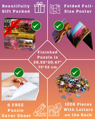 Gerjato 1000-piece puzzle back-letters, helps beginners match pieces.