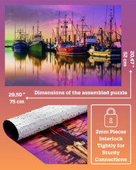 Gerjato harbor collage closeup highlights bright boats and crisp details, ideal for puzzle enthusiasts.