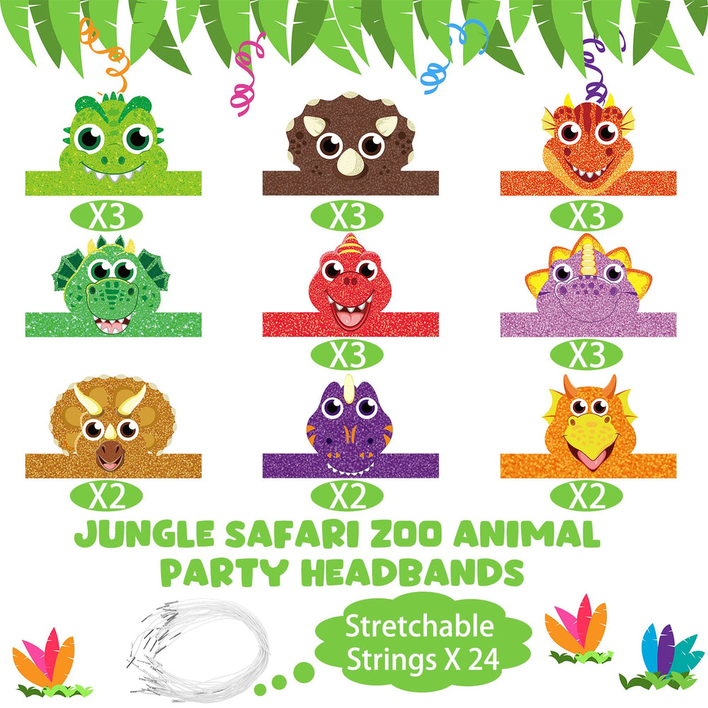 Gersoniel dino headbands in varied designs for group photos.