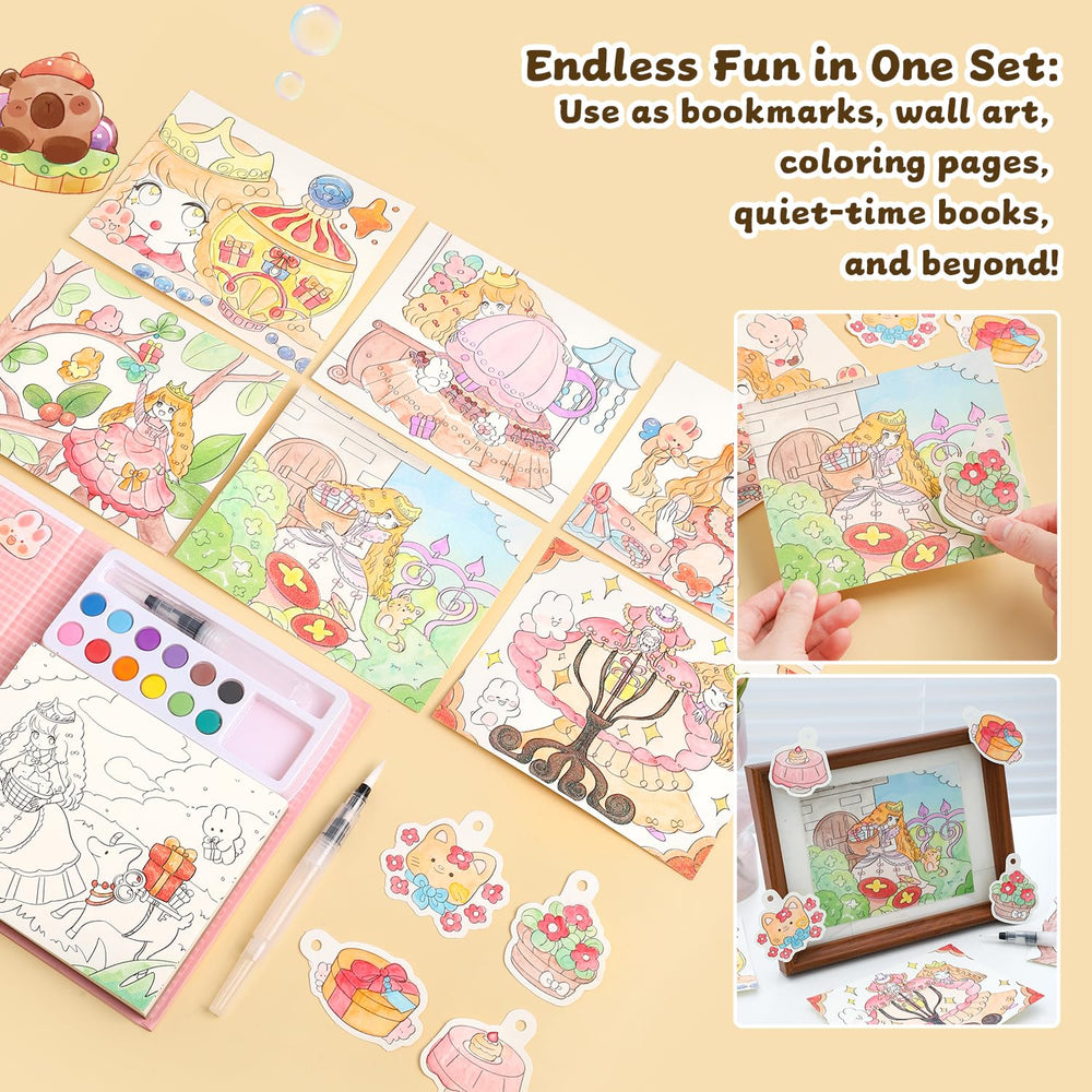 gesboole Paint with Water 24 princess pages invite varied coloring and journaling ideas