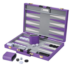 Get The Games Out backgammon set large purple case open for travel and easy setup