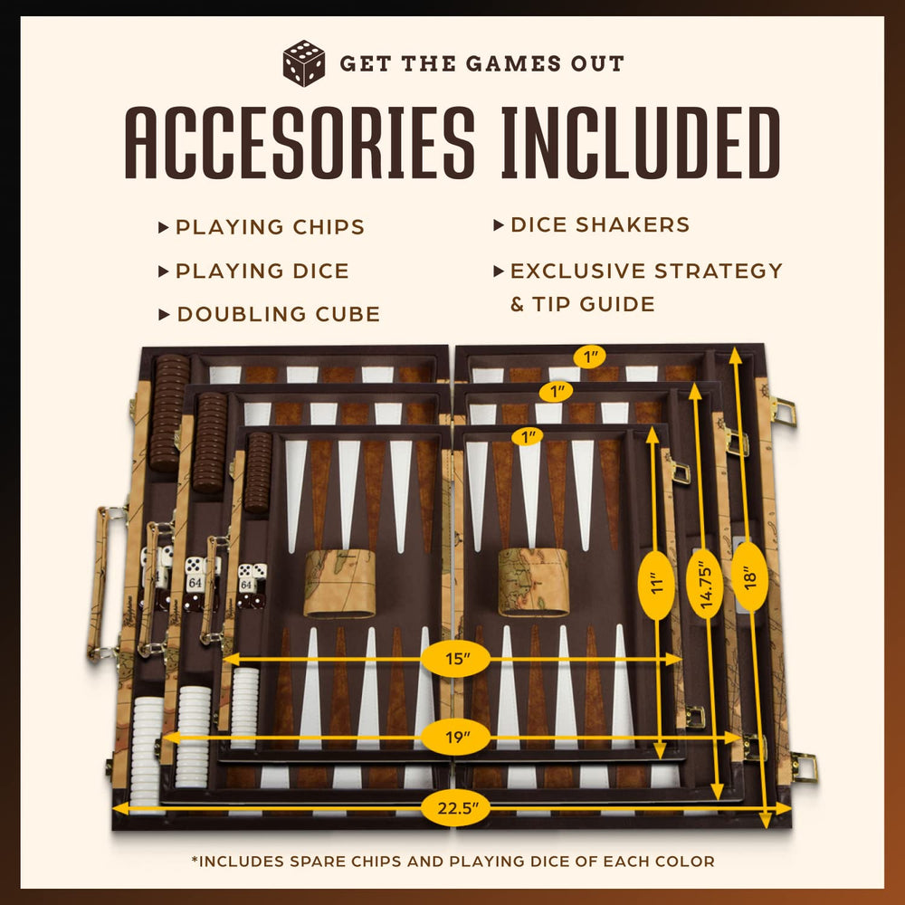 Get The Games Out backgammon set leatherette accents add classic style and durability