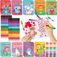 Geyee Valentine coloring books set, compact size for travel-friendly classroom fun.