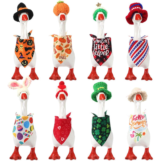 Geyoga 8-set mini goose hats; cozy knit accents enhance year-round desk goose decor and photos.