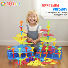 Ggiibro peg board toy set nails in six colors for color-matched construction