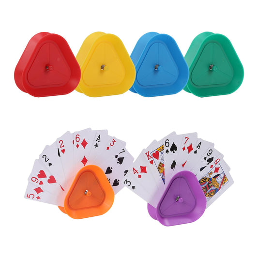GHERPTE triangle card holder front view supports hands-free play with six-pack colors
