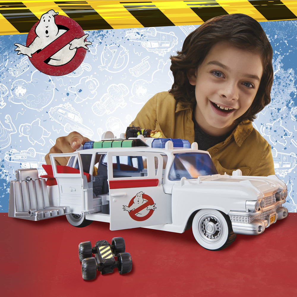 Ghostbusters Ecto-1 back view highlighting storage and design details.